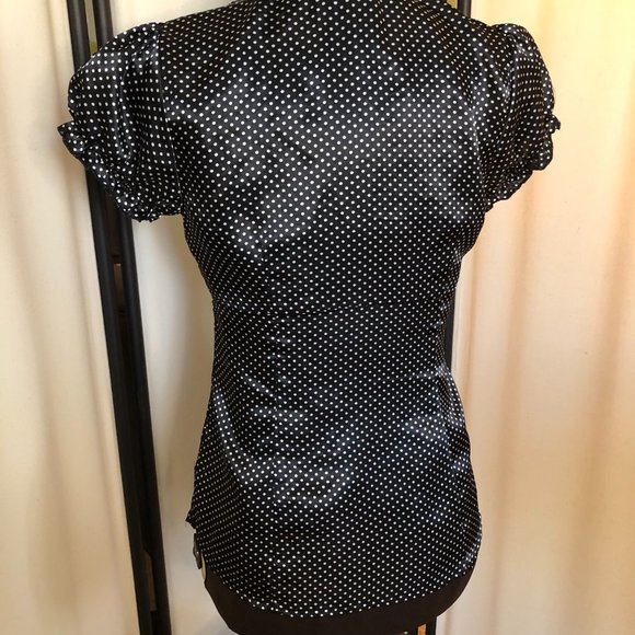 Black and white satin women's blouse - Picture 3 of 5